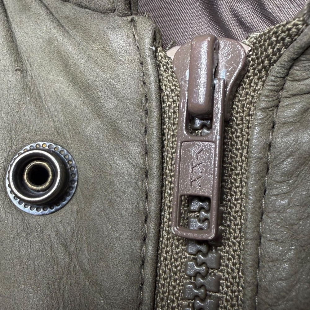 Jindo Furs Sport Mens XL Vintage Leather Bomber Jacket Olive Green Made in Korea - Picture 6 of 7